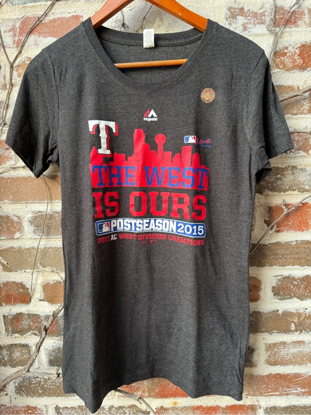 Texas Rangers 2015 AL West Division Champions Shirt 2XL Gray MLB Postseason
